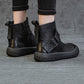 Women Vintage Genuine Leather Spliced Flat Ankle Boots