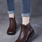 Women Autumn Genuine Leather Spliced Mid-Heel Boots