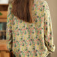 Women Artsy Autumn Floral Hemming Cotton Blouse