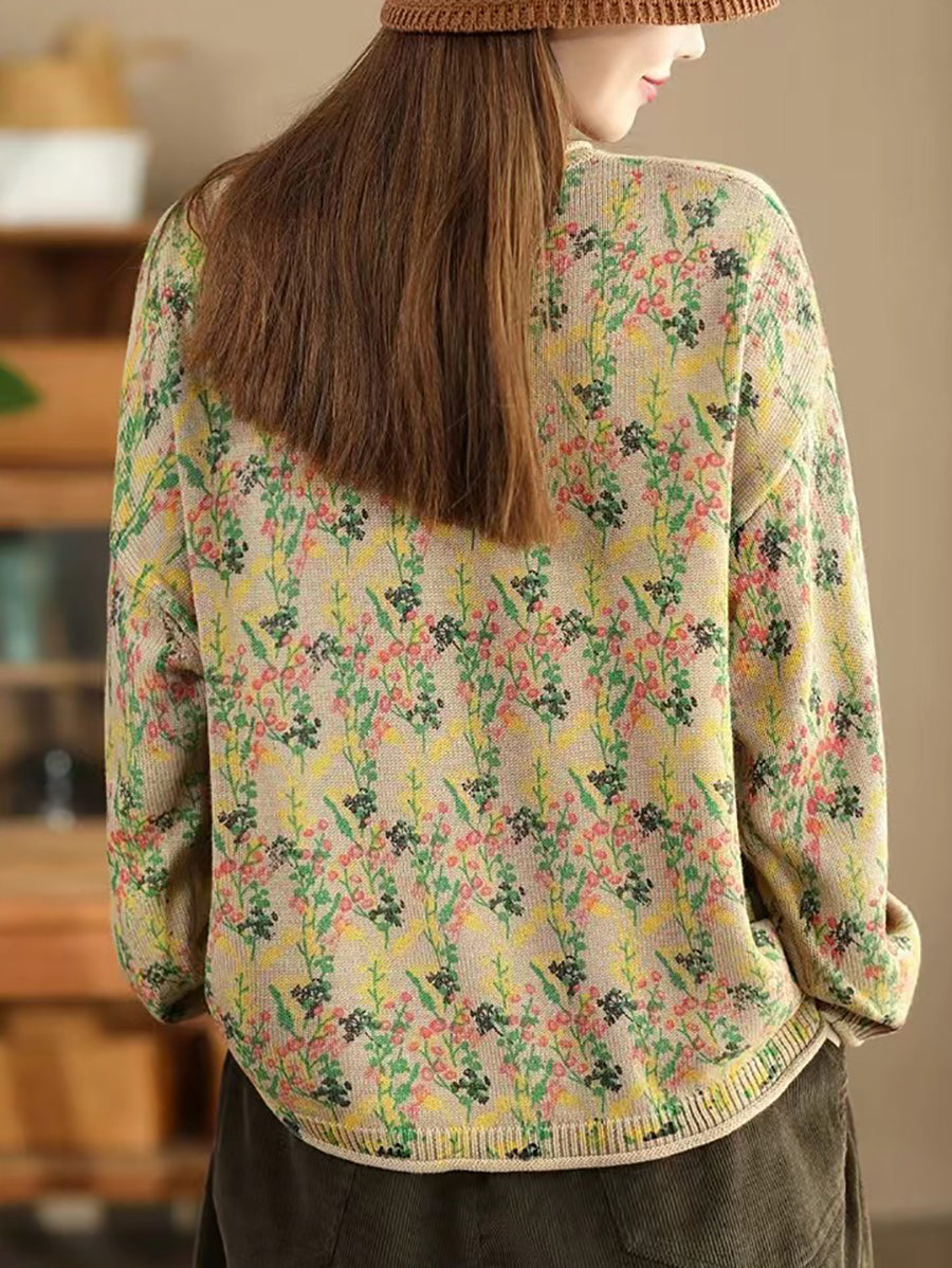 Women Artsy Autumn Floral Hemming Cotton Blouse