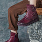 Women Vintage Leather Feather Shape Spliced Ankle Boots