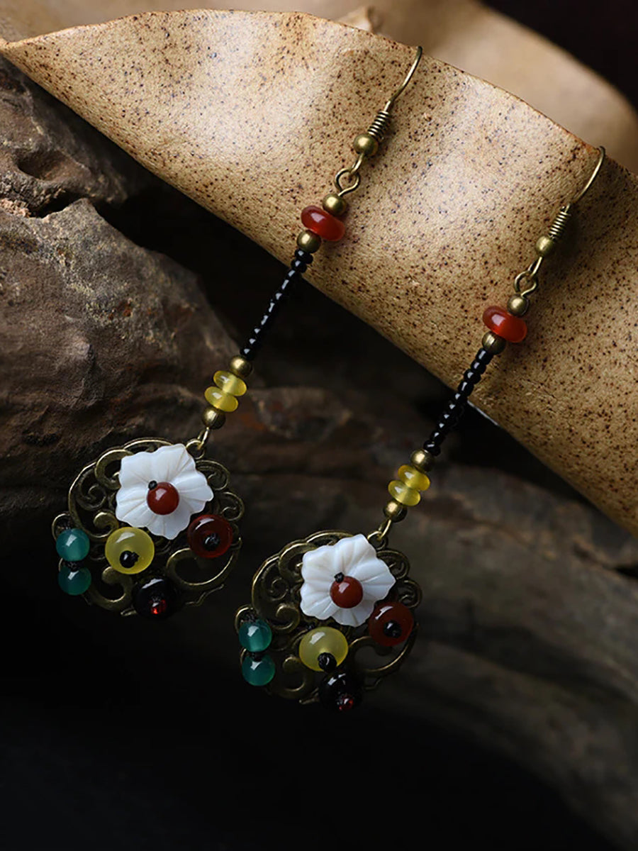 Buykud Fashion Retro Shell Flower Agate Earrings