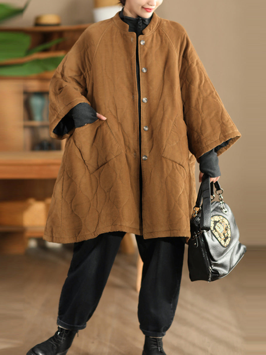 Women Autumn Casual Solid Corduroy Padded Coat