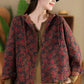 Women Vintage Autumn Flower Button Cotton Linen Hooded Coat