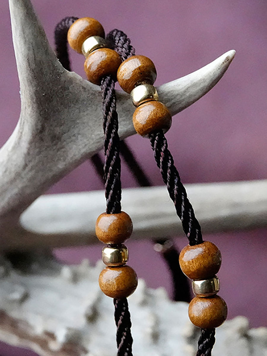 Women Ethnic Bohemian Wooden Bead Tassel Necklace