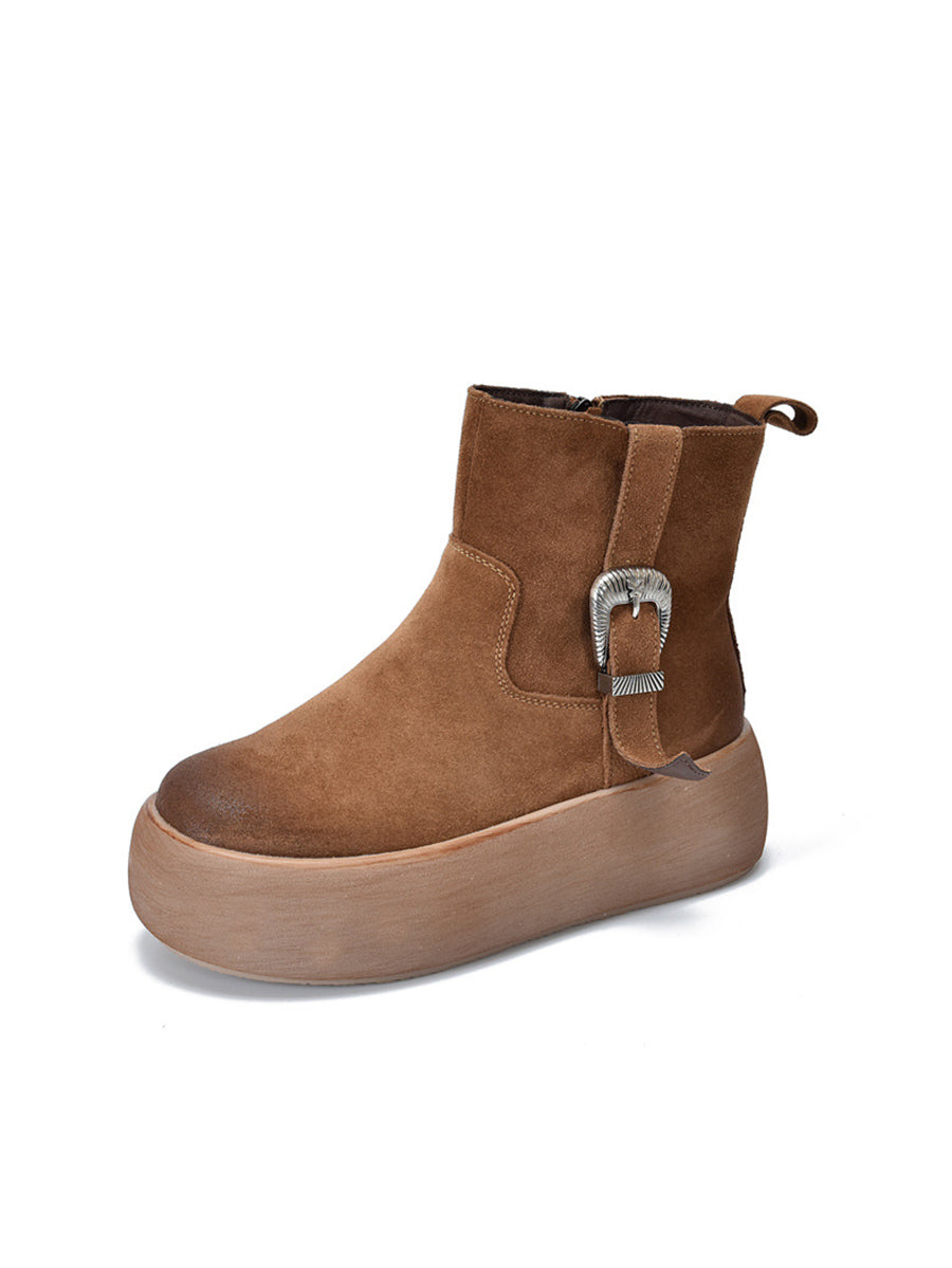 Women Winter Genuine Leather Fleece-lined Platform Boots