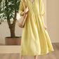 Women Summer Artsy Shirred V-Neck Solid Loose Dress