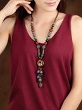 Women Ethnic Multicolor Bead Coloured Glaze Sweater Necklace