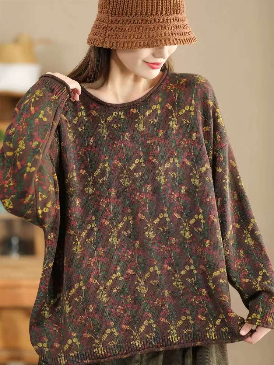 Women Artsy Autumn Floral Hemming Cotton Blouse