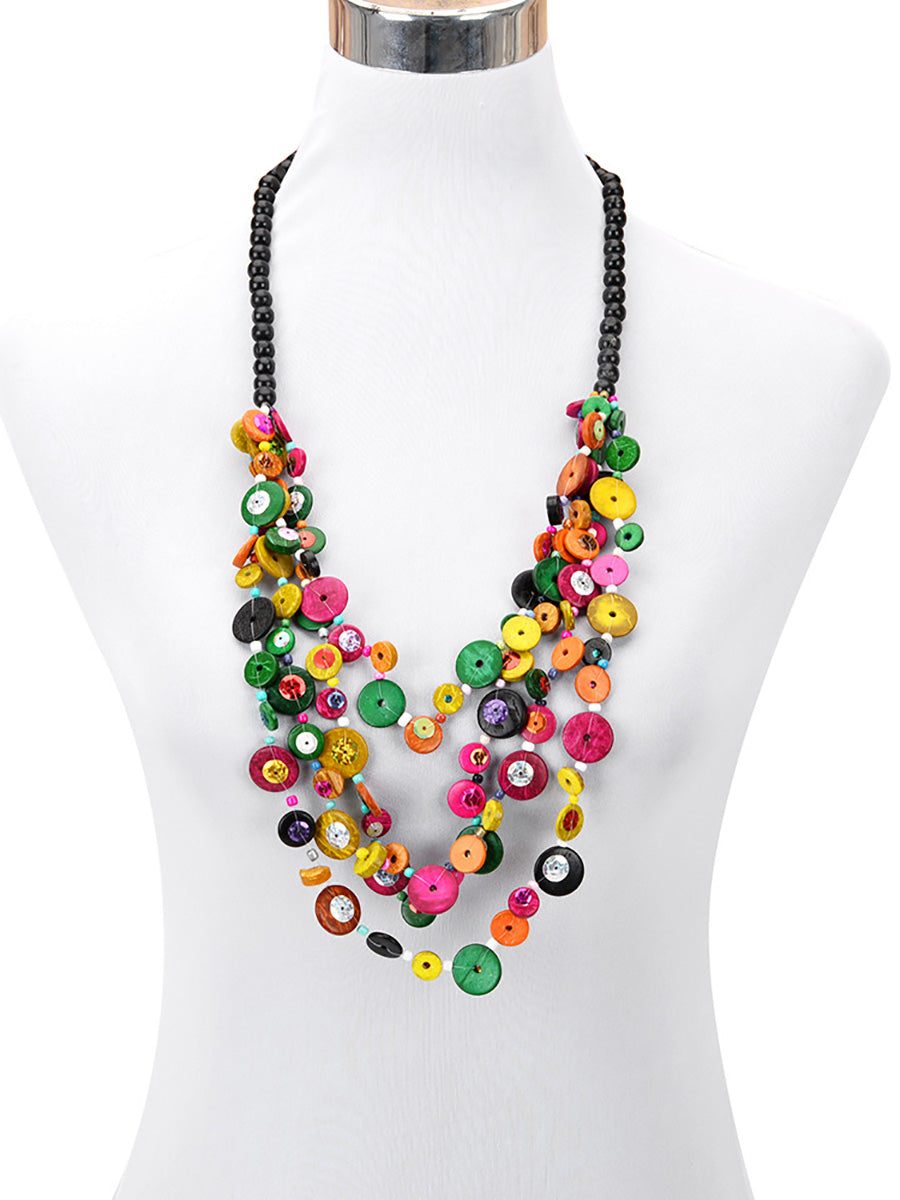 Fashion Colorful Wooden Bead Weave Multi-layer Necklace