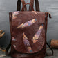 Women Vintage Leather Feather Embossing Backpack