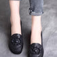 Women Vintage Flower Genuine Leather Low Heel Shoes