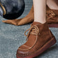 Women Winter Retro Leather Spliced Flat Boots