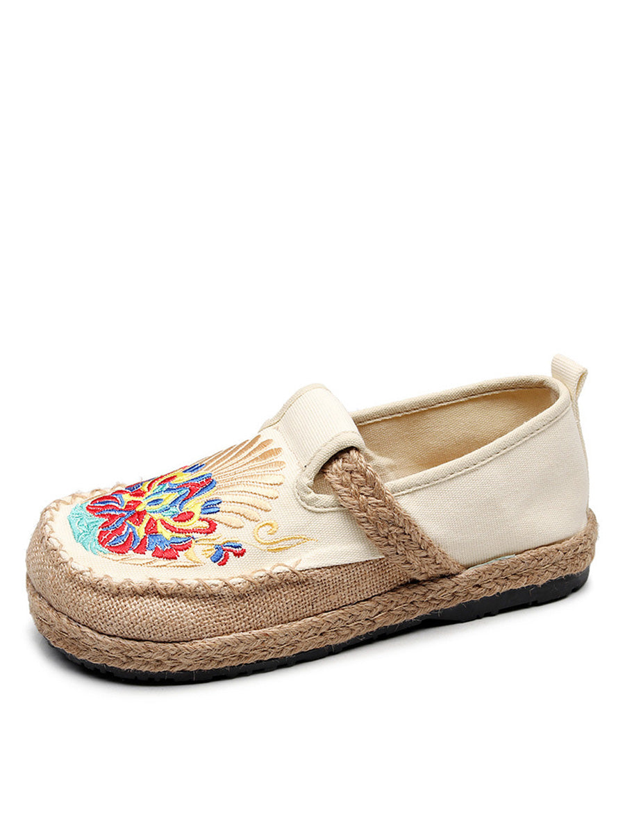 Women Summer Ethnic Embroidery Cloth Linen Flat Shoes