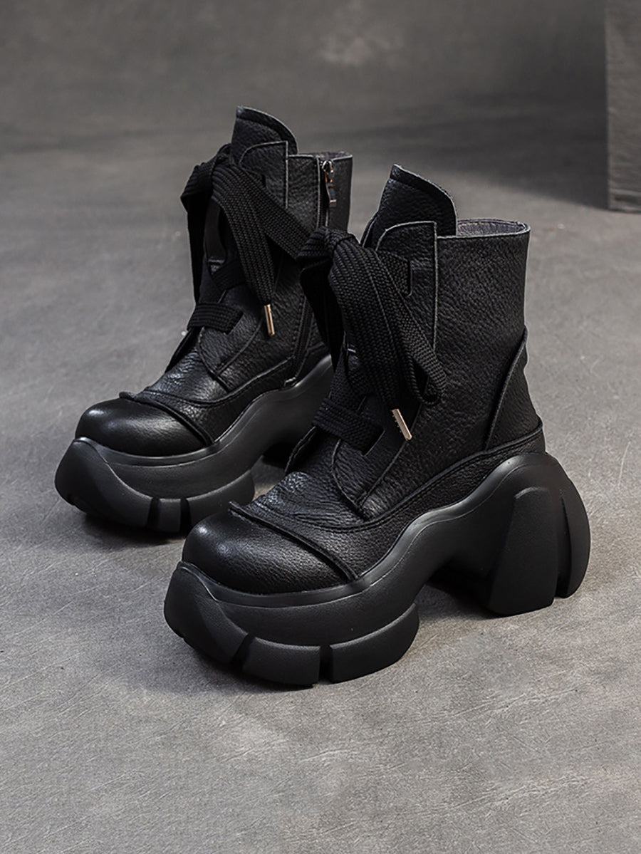 Women Winter Fashion Leather Fleece-lined Platform Boots