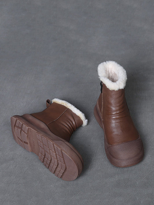 Women Vintage Winter Genuine Leather Fleece-lined Boots