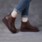 Women Retro Soft Leather Spliced Fleece-lined Mid-Heel Boots