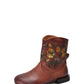 Women Vintage Flower Embroidery Leather Low Heel Boots