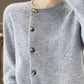 Women Autumn Solid Knit Wool Buttoned O-Neck Sweater