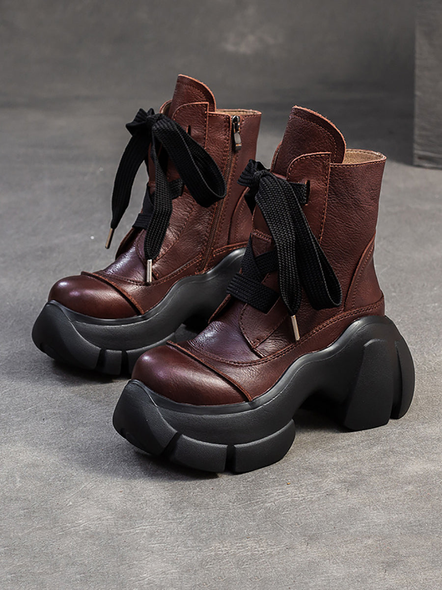 Women Winter Fashion Leather Fleece-lined Platform Boots