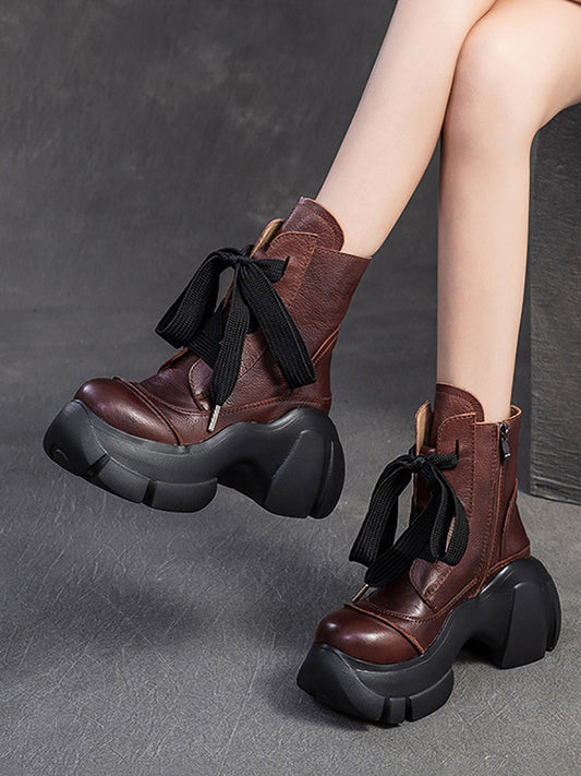 Women Winter Fashion Leather Fleece-lined Platform Boots