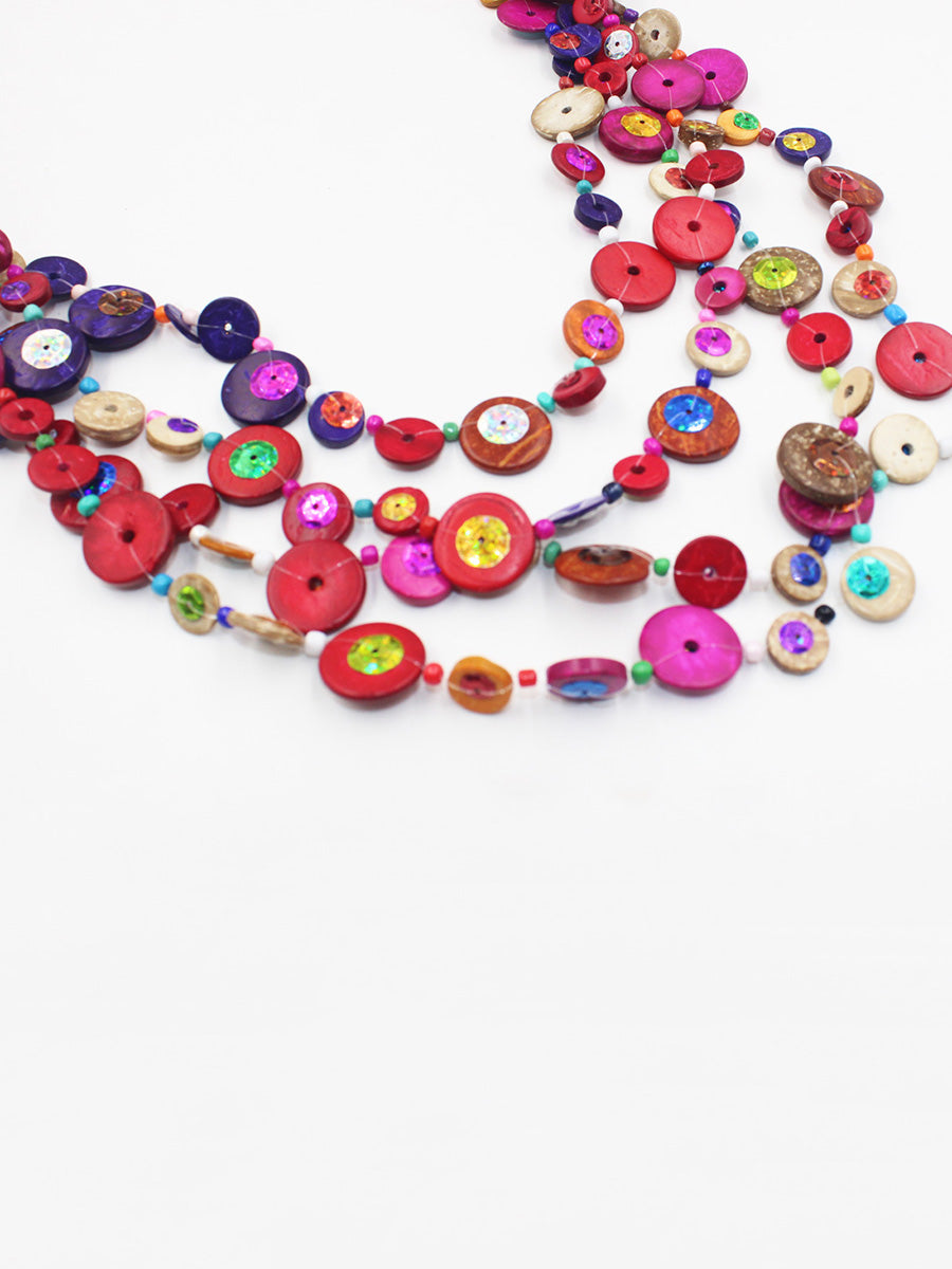 Fashion Colorful Wooden Bead Weave Multi-layer Necklace