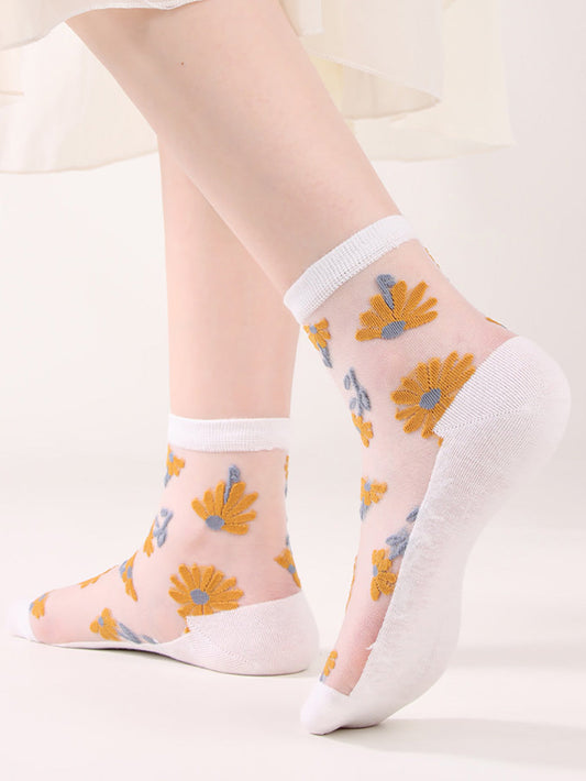 6 Pairs Women Summer Casual Flower Thin Socks