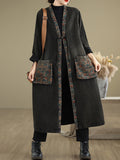 Women Autumn Worn Patch Colorblock Denim Coat