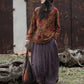 Women Vintage Autumn O-Neck Flower Cotton Blouse