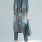 Women Vintage Flower Spliced Loose Hooded Dress