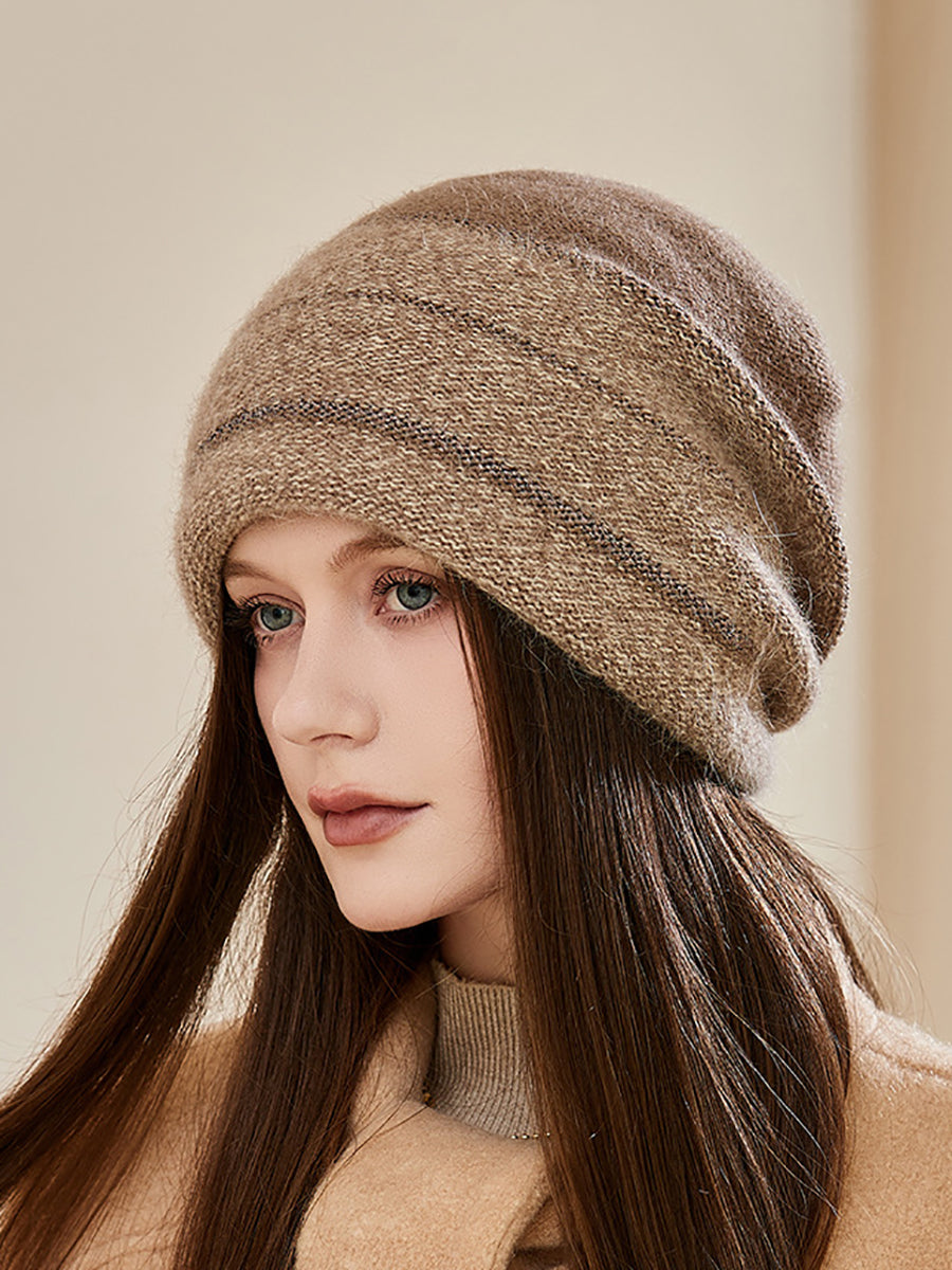 Women Winter Colorblock Warm Knit Hat