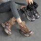 Women Vintage Leather Spliced Fleece-lined Platform Boots