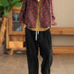 Women Vintage Autumn Flower Button Cotton Linen Hooded Coat