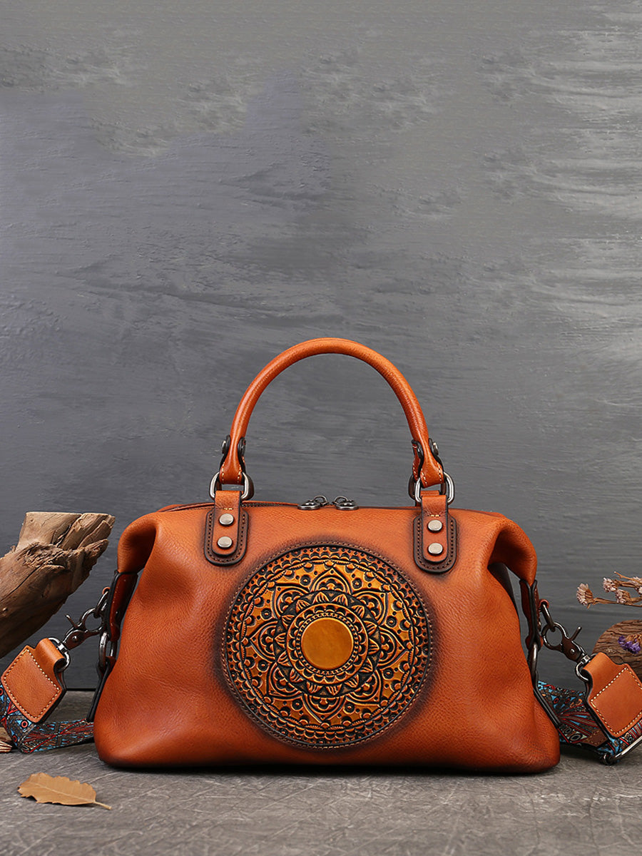 Women Leather Flower Spliced Capacity Hand Bag Shoulder Bag