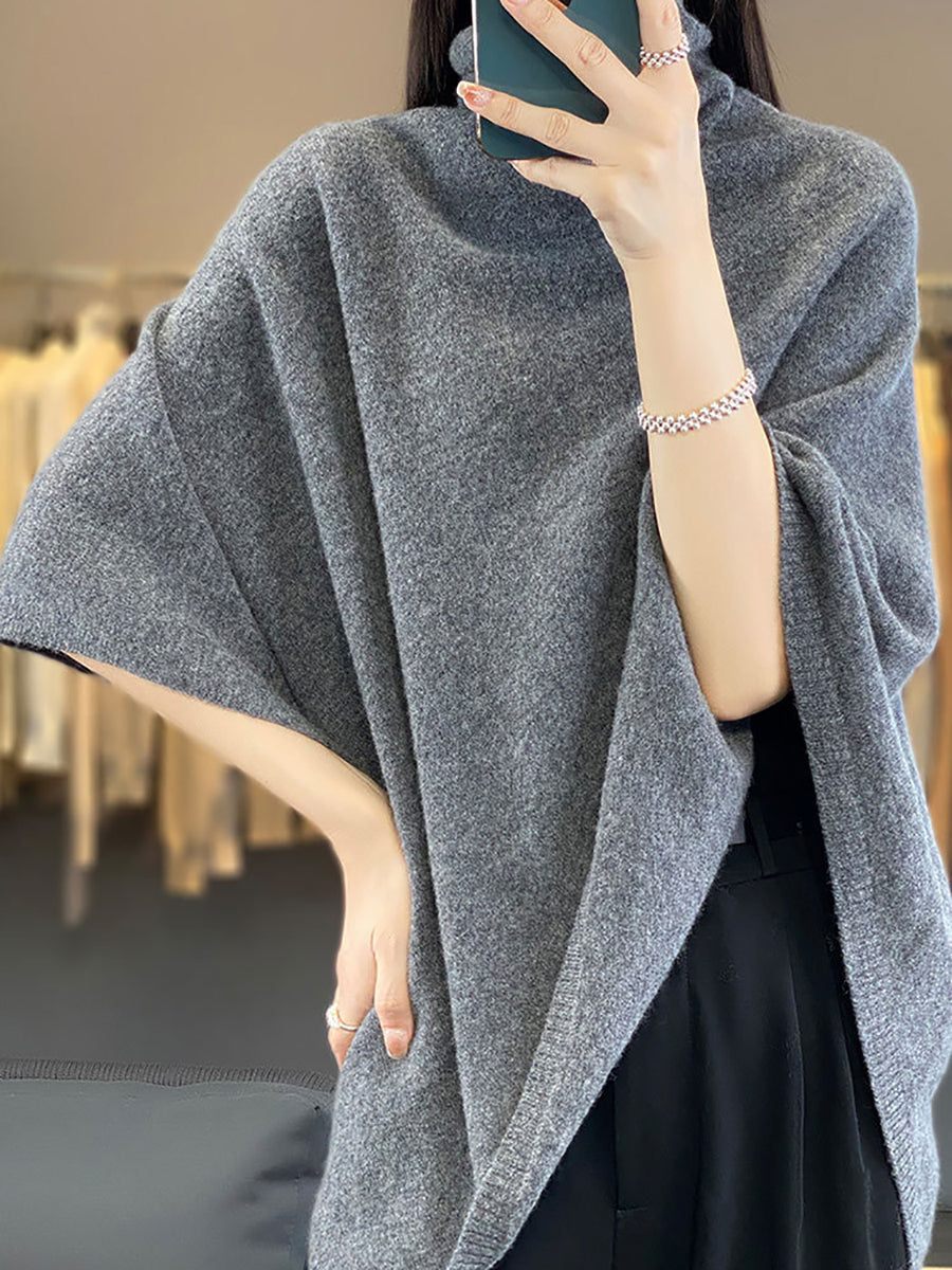 Women Winter Casual Solid Knit Warm Turtleneck Shawl