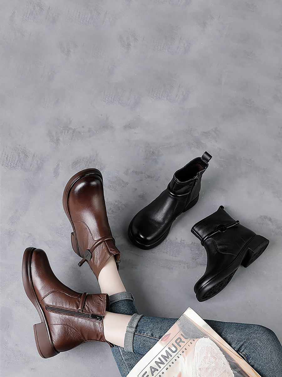 Women Casual Genuine Leather Low Heel Martin Boots