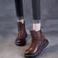 Women Vintage Genuine Leather Spliced Platform Ankle Boots