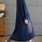 Women Autumn Worn V-Neck Washed Denim Long Coat