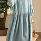 Women Summer Casual Solid Linen Loose Dress