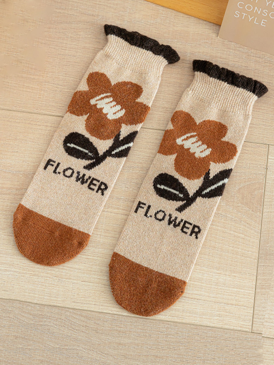 5 Pairs Women Winter Wool Flower Socks