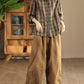 Women Autumn Vintage Plaid Button-up Linen Blouse