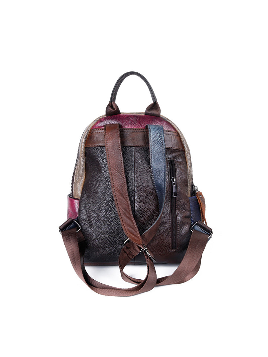 Women Colorblock Hand Painted Outdoor Leather Backpack