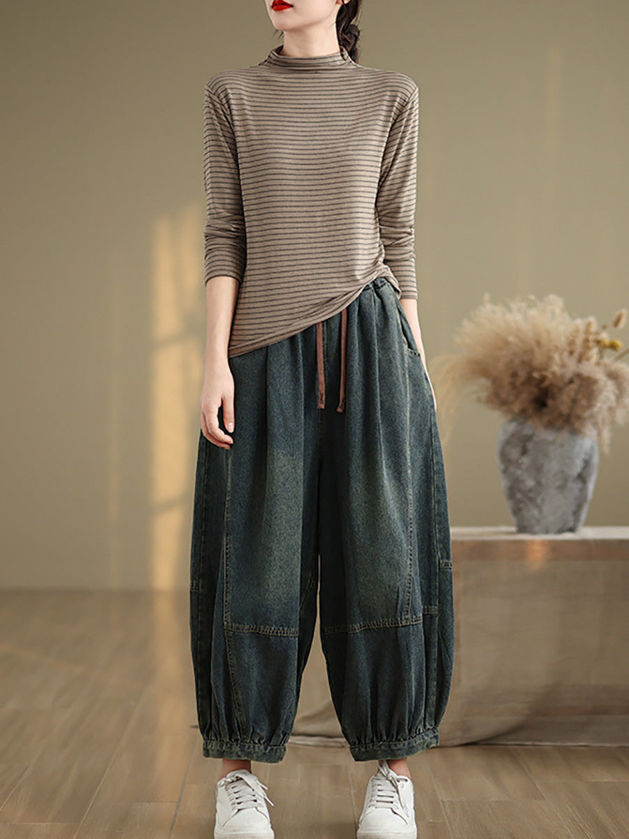 Women Autumn Vintage Denim Loose Harem Pants