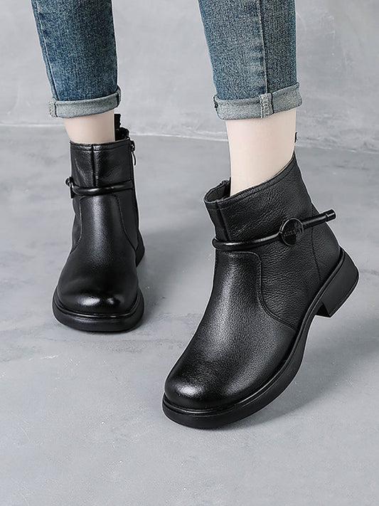 Women Casual Genuine Leather Low Heel Martin Boots