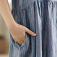 Women Summer Artsy Stripe Loose Linen Dress