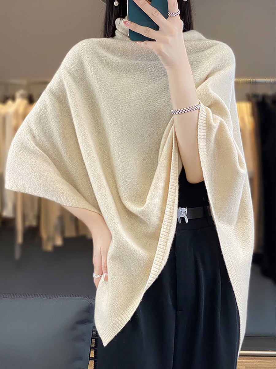 Women Winter Casual Solid Knit Warm Turtleneck Shawl