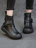 Women Vintage Genuine Leather Spliced Flat Ankle Boots