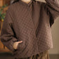 Women Vintage Autumn Rhomboids Buckle Cotton Long Coat