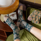 5 Pairs Women Artsy Flower Jacquard Cotton Socks