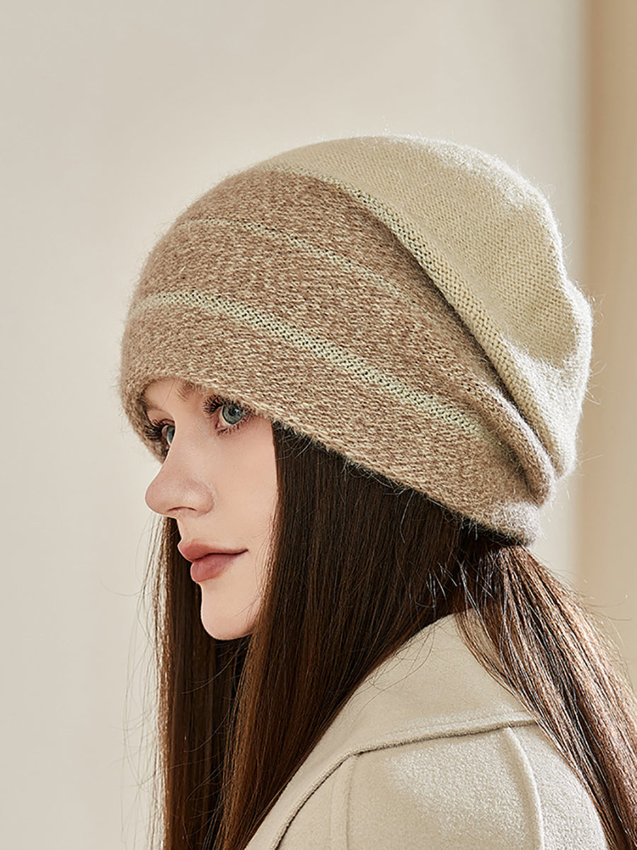 Women Winter Colorblock Warm Knit Hat